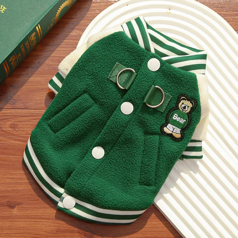 Winter Pet Dog Baseball Clothes Fashion Dog Jacket Coat Bear Print Puppy Hoodie Cute Soft Cat Overcoat Pet Jacket Bichon Apparel