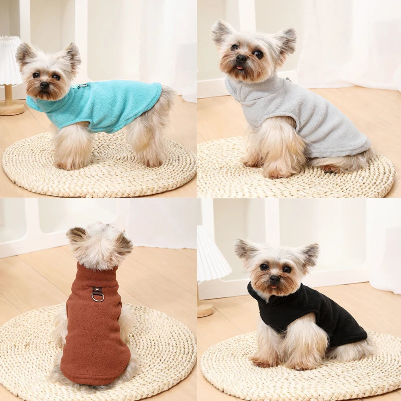 Fleece Dog Jacket Autumn Winter Clothes For Small Medium Dogs Cat Vest With D-ring Warm Puppy Sweater French Bulldog Pet Coat