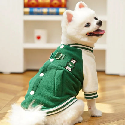 Winter Pet Dog Baseball Clothes Fashion Dog Jacket Coat Bear Print Puppy Hoodie Cute Soft Cat Overcoat Pet Jacket Bichon Apparel