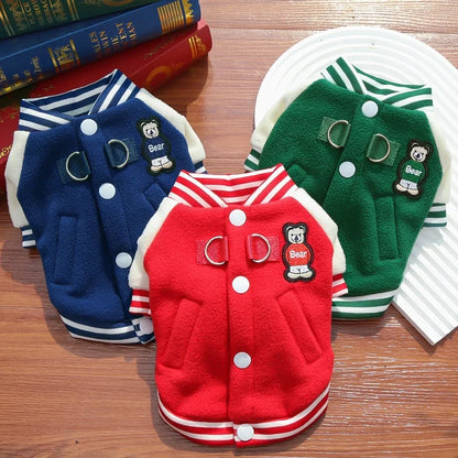 Winter Pet Dog Baseball Clothes Fashion Dog Jacket Coat Bear Print Puppy Hoodie Cute Soft Cat Overcoat Pet Jacket Bichon Apparel