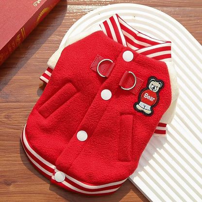 Winter Pet Dog Baseball Clothes Fashion Dog Jacket Coat Bear Print Puppy Hoodie Cute Soft Cat Overcoat Pet Jacket Bichon Apparel