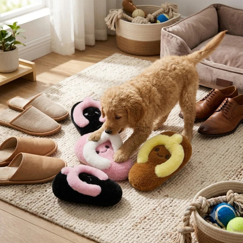 SlipperShaped Dog Chew Toy Interactive Dogs Sound Toy Puppy Molar Cleaning Teeth Plush Slipper Relieve Boredom Indoor Pets Toys