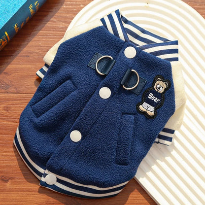 Winter Pet Dog Baseball Clothes Fashion Dog Jacket Coat Bear Print Puppy Hoodie Cute Soft Cat Overcoat Pet Jacket Bichon Apparel