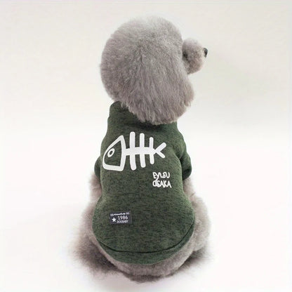 Cat Dog Costume for Medium Dog Cat, Cute Fish Bone Soft Knit Dog Vest, Autumn Warm Dog Jacket, Pet Supplies Windproof Pomeranian