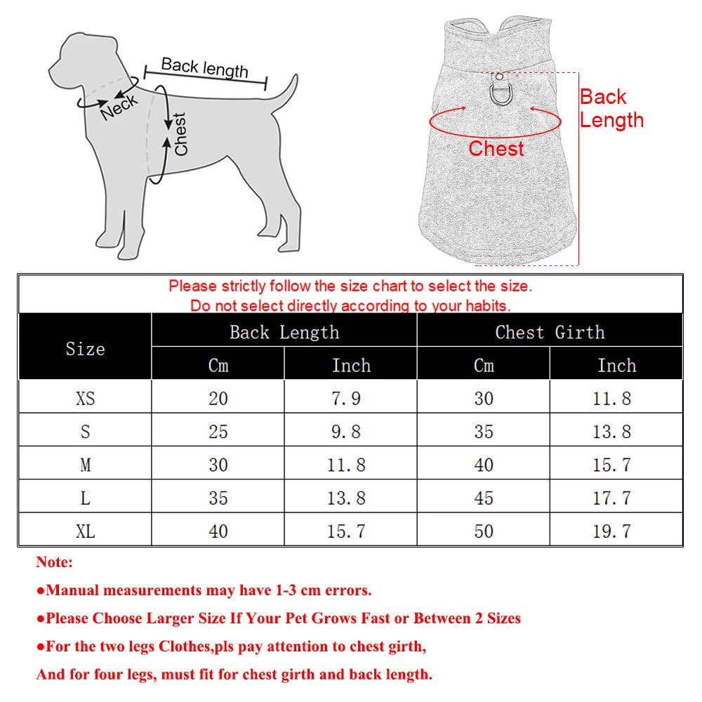 Fleece Dog Jacket Autumn Winter Clothes For Small Medium Dogs Cat Vest With D-ring Warm Puppy Sweater French Bulldog Pet Coat