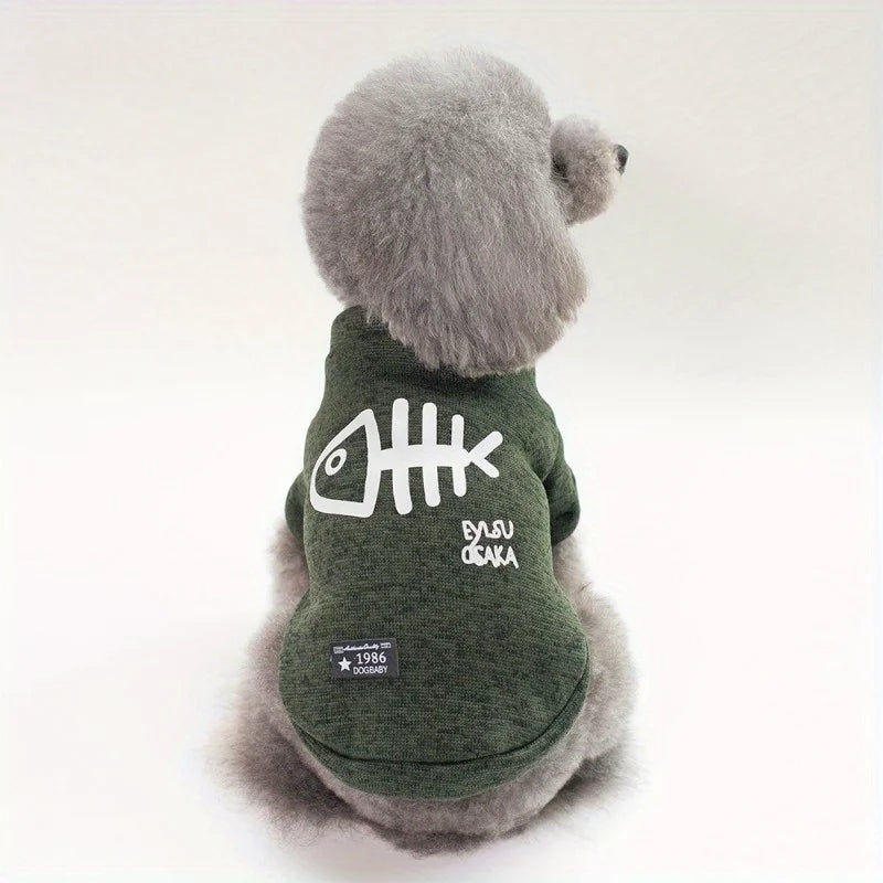 Cat Dog Costume for Medium Dog Cat, Cute Fish Bone Soft Knit Dog Vest, Autumn Warm Dog Jacket, Pet Supplies Windproof Pomeranian