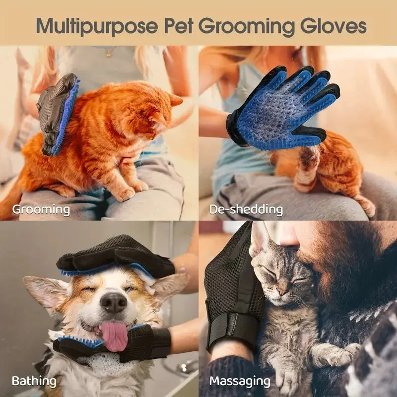 2-In-1 Pet Grooming Gloves, 2-Pack Dog and Cat Hair Removal and Massage Brushes - Hair Removal Gloves