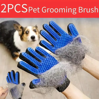 2-In-1 Pet Grooming Gloves, 2-Pack Dog and Cat Hair Removal and Massage Brushes - Hair Removal Gloves