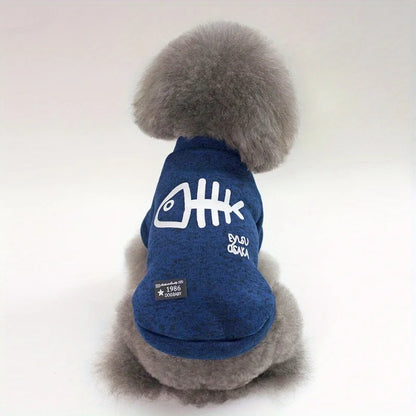 Cat Dog Costume for Medium Dog Cat, Cute Fish Bone Soft Knit Dog Vest, Autumn Warm Dog Jacket, Pet Supplies Windproof Pomeranian